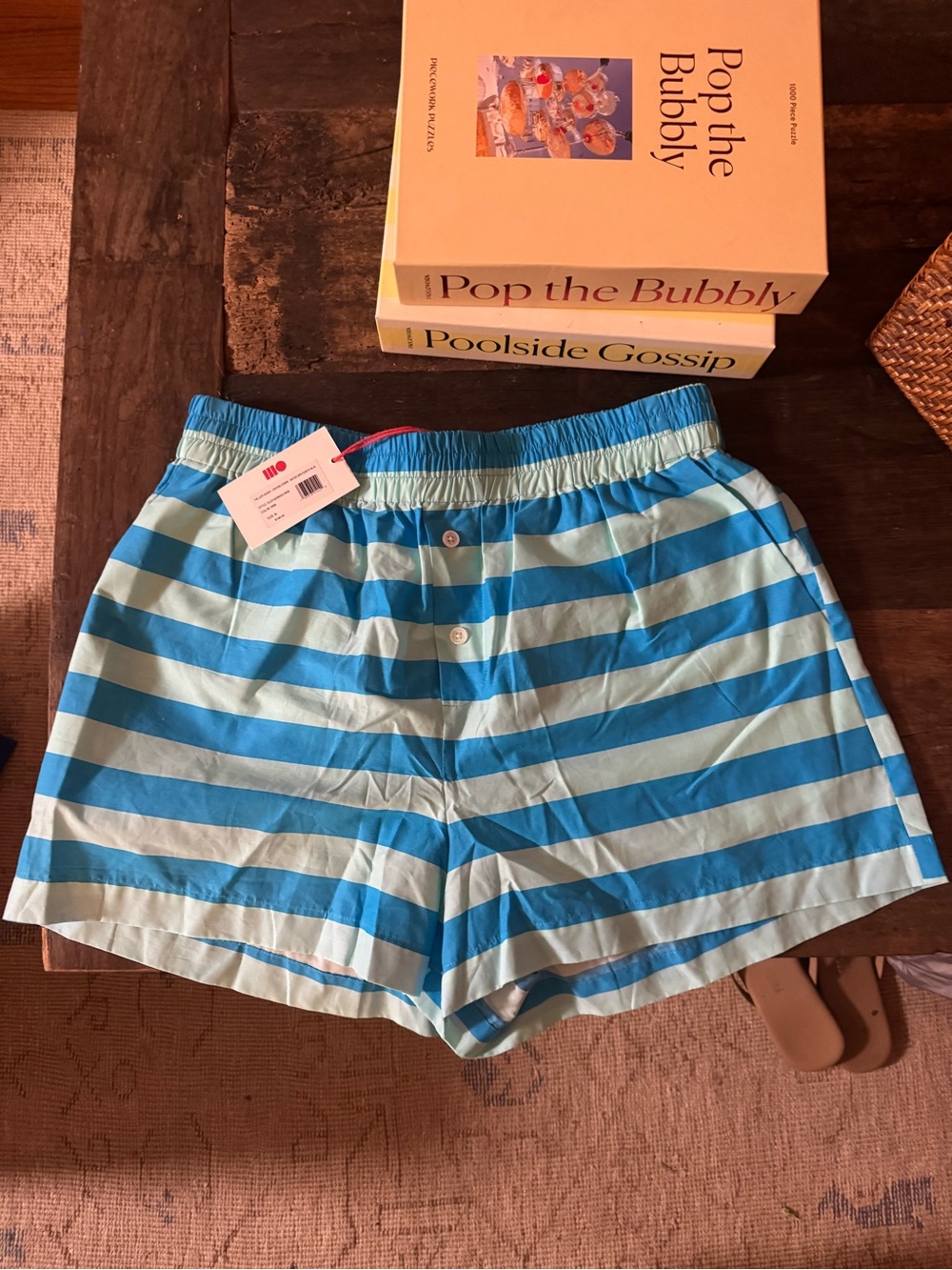 Solid and Striped Blue & Light Blue Women's Lounge Shorts